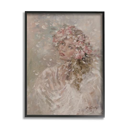 Stupell Industries Prairie Bride Traditional Female Portrait Rustic Floral Hair Framed Wall Art